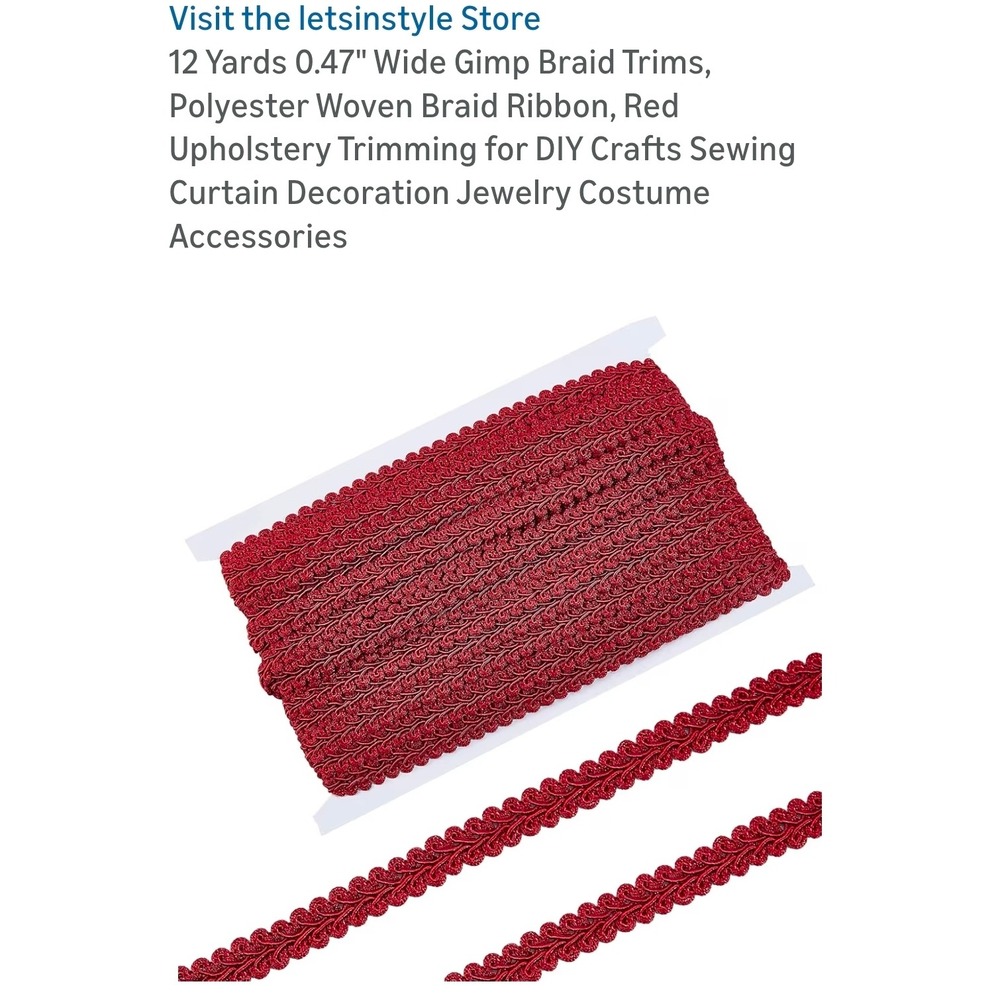 Letsinstyle 12.5 Yards Red Gimp Braid Trim 0.47" Wide Woven Polyester Ribbon